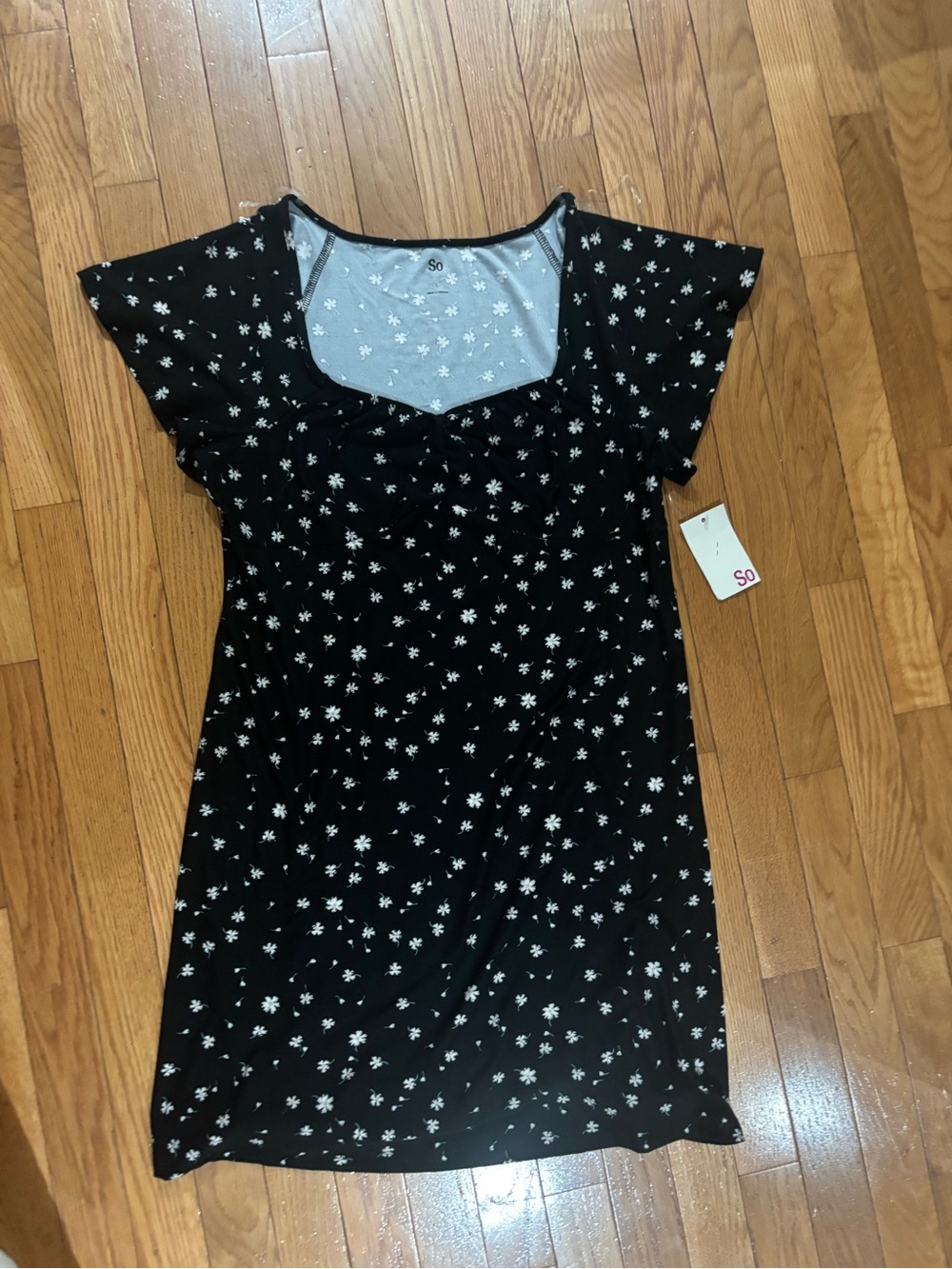 SO Black Summer Dress with White Floral Print